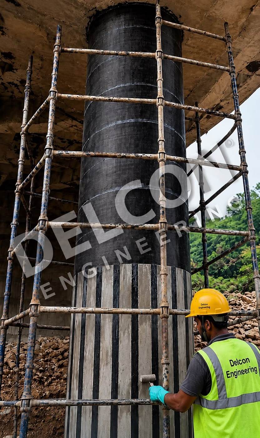 Finished carbon fiber wrapped column with coating applied