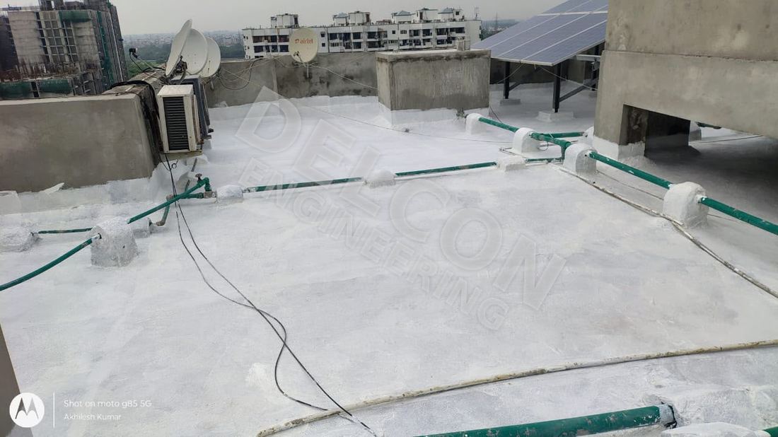 Aerial view of waterproofing membrane work before a concrete pour